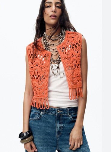 Zara orange knit - fringe, vest