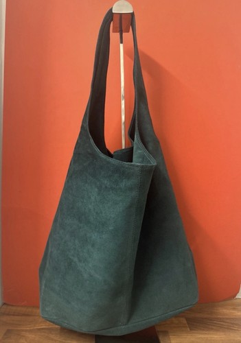 Teal green suede slouch bag - teal,