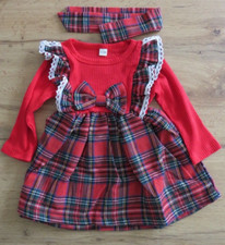 red Baby Girls Dress Long Sleeve Tutu Knit Patchwork Plaid Bow 6 - 9 month check