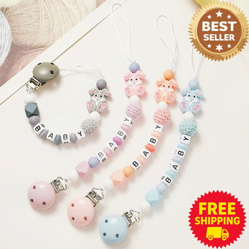 Wooden crochet baby dummy clip - wooden,