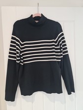 Cute Turtle Polo Neck Lightweight Knitted Jumper Black Striped Medium Fits 12/14