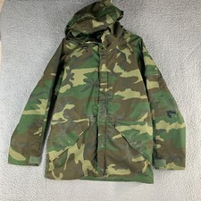 Vintage US Military Cold Weather Jacket Mens Medium Long Woodland Camo Parka 90s