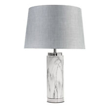 Table Lamp Cylinder Grey Marble Effect with Grey Linen Shade