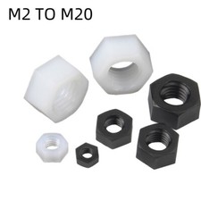 M2 M3 M4 M5 to M20 DIN 934BLACK/WHITE PLASTIC HEX FULL NUTS NYLON HEXAGON NUTS