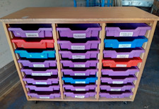 Mobile School Shallow Tray Storage Unit 24 Coloured Trays