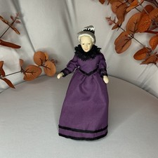 1:12 Scale Victorian Lady Doll in Plum Dress with Lace Bonnet – Miniature Figure