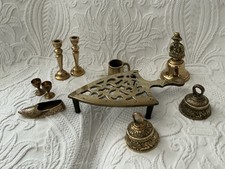 Vintage  Job lot of Brass collectables & curios , Trivet , Bells ,Candle Sticks