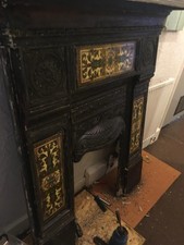 Antique Victorian cast iron and tiled combination fireplace. Circa 1890