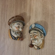 Vintage Wall Plaques Of Railway Man And Seaman "chalkware style"