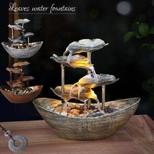 Indoor Fountain Water Feature LED Lights Polyresin Statues Decor Home G9G3