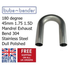 180 degree 45mm 1.75 1.5D Mandrel Exhaust Bend 304 Stainless Steel Dull Polished