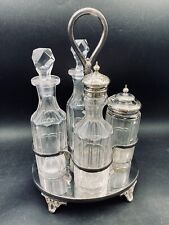 Cruet Caddy Set Antique Joseph Rodgers & Son Silver Plate Cut Glass Bottles