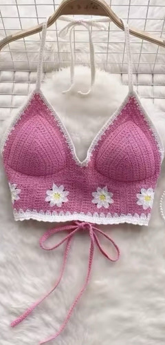 Pink white yellow crochet - pink,
