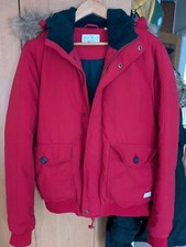 Jack Wills Red Winter Puffer Jacket with Hood - Size M