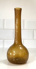 Vintage Amber Bubble Crackled Glass Vase Hand Blown