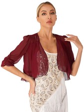 UK Women's Chiffon Shrug Cardigan Short Sleeve Open Front Cropped Bolero Top
