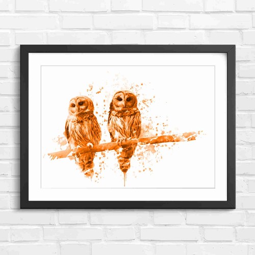 Watercolor owl art - owl, two