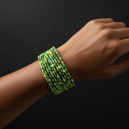 Green bead coil bracelet - bead,