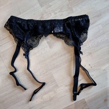 Ladies Sexy Black Silky All Lace Suspender Belt Size Large
