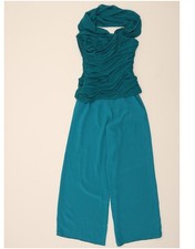 VINTAGE Womens Jumpsuit UK 12 Medium Turquoise Colourblock DM27