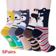 NEW Womens Socks 5 Pairs Ladies Cotton Funny Socks With Cute Funky Animal Dog 