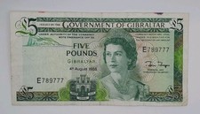 1988 - Government of Gibraltar - £5 (Five) Pounds Banknote Serial No. E 789777