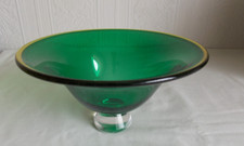 EIRIAN GLASS BOWL studio art footed signed Wales Hay on Wye hand blown Welsh