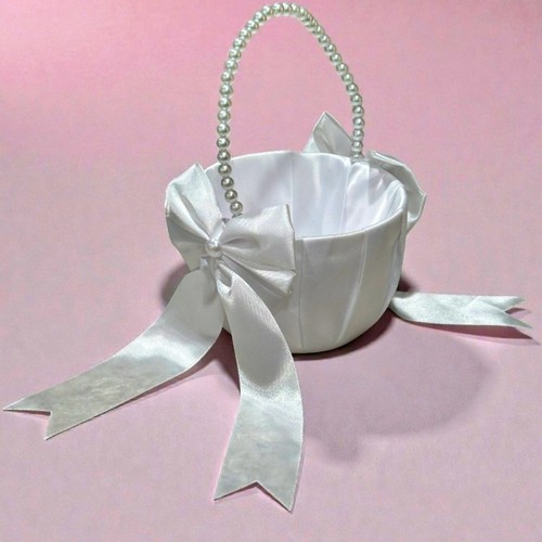 White satin flower girl basket - satin,