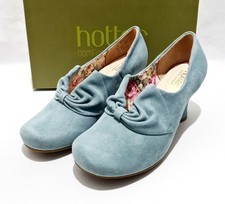 Hotter Donna Shoes Size 5 UK Wide Fit EXF New Dark Aqua Blue Suede Kitten Heel
