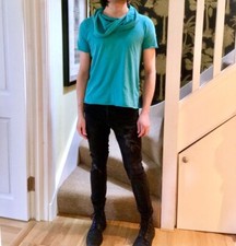 XS Unusual Turquoise Topman T-shirt With A Cowl Neck