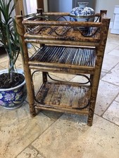 Vintage 3 Tiered Tiger Bamboo Table Boho Chic Tiki Maximalist Rustic Farmhouse