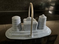 Art Deco Sky Blue Bakelite Cruet Set On Tray With Handle - Complete