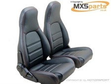 Leather Seat Cover Set with Red Stitching Mazda MX5 Mk1 with Integral Headrests