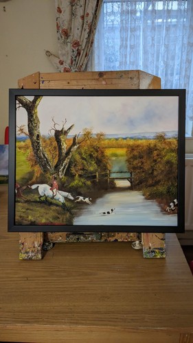 Oil painting hunting scene - oil,