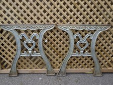 RECLAIMED VINTAGE  CAST IRON HEART DESIGN GARDEN TABLE ENDS