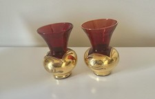 Murano Venetian Red And Gold Vases X2
