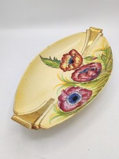 Carlton Ware Iceland Poppy Floral Hand Painted Art Deco Oval Aztec Dish