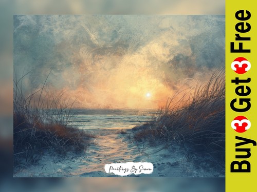 Sunset beach watercolor art - sunset,