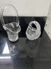 2 x Cut Glass Clear Basket