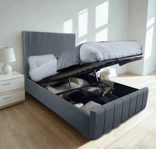 NEW OTTOMAN STORAGE PANEL PLUSH VELVET UPHOLSTERED BED FRAME DOUBLE KING SIZE