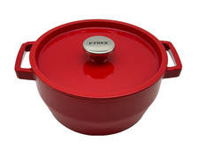 Pyrex Red Enameled Cast Iron Dutch Oven Pot Self Basting Lid Nubs | C55 G453