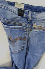 RARE mens VINTAGE DIESEL THANAZ 008AR JEANS W31 L30 SLIM SKINNY Leather badge