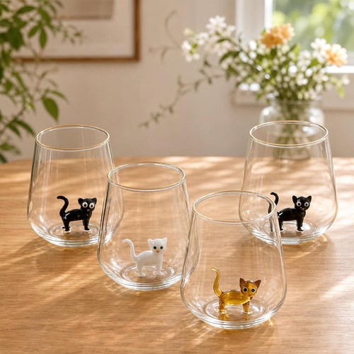 Handmade murano glass cat wine - cat,