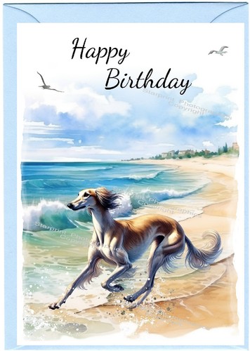Saluki dog birthday card 4 - saluki,