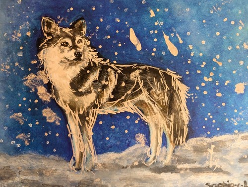 Wolf painting art snowy - a3,