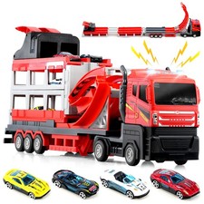 Kids Transport Truck 4 Car Folding Portable Catapult Ejection Race Track