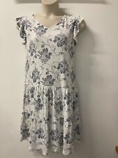 NEXT Ladies White Floral Linen Mix V Neck Dress Sizes 6-16 RRP £26