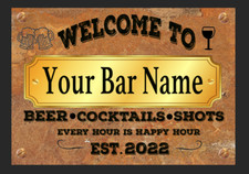 FUNNY PERSONALISED BAR SIGN, METAL TIN SIGN PLAQUE MAN CAVE SHED GARAGE OUTDOORS