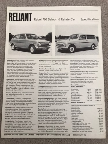 Reliant rebel 700 saloon - rebel,