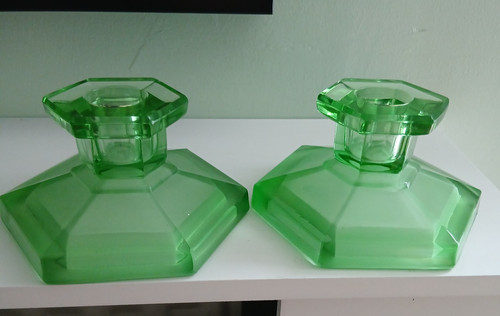 Pair art deco green glass - deco,